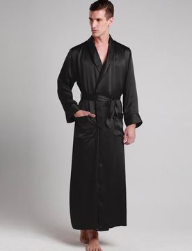 Robe De Chambre Longue Soie Col Rabattu, Style Naturel 100% Soie De Mûrier Respirant Super Léger Robe De Chambre XS