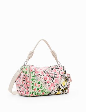Sac M toile fleurs, Coton, Blanc, U