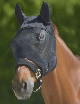 Fliegenmaske PREMIUM mit Ohrenschutz, schwarz Pony