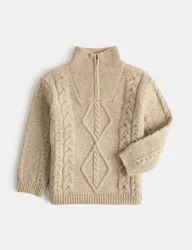 Knitted Half Zip Cable Knit Jumper (2-8 Yrs) Oatmeal male