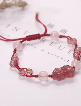 Natural Strawberry Crystal Pixiu Red String Bracelet for Women Pink Crystal Bracelet for Luck and Romance Gifts - Aliexpress - FashionsVida