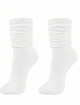 Pares de calcetines holgados para mujer, de punto acanalado, color liso, sueltos, tipo tripulación, suaves, transpirables, casuales y largos - Shein - FashionsVida