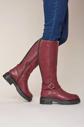 Women's 'Kahlo' Knee-high Leather Boots in Red Size: 5 - Red - Size: 5