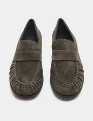 Suede Ruched Block Heel Loafers Dark Grey female
