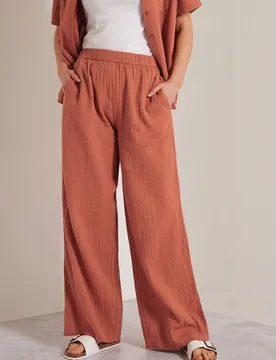 Women's Tall Cheesecloth Wide Leg Trousers in Orange Size: 16L - Orange - Size: 16L - Long tall sally - FashionsVida