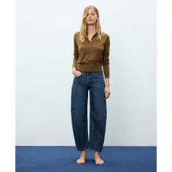 Pantalón denim de mujer barrel con tiro medio