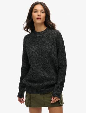Superdry Damen Grob Gestrickter, übergroßer Pullover mit Raglanärmeln Schwarz - Größe: Xxl
