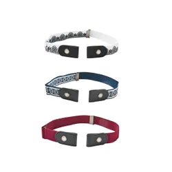 Gürtel ohne Schnalle, 3er-Set bordeaux + blau/weiß + weiß/schwarz