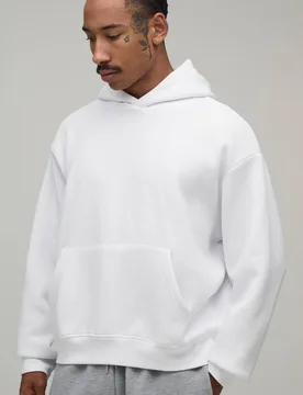 Herren Basic Oversized Boxy Hoodie Sweatshirt White Größe Small - boohooMAN - FashionsVida