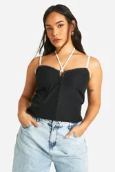 Womens Plus Contrast Stitch Lace Strappy Corset - Black - Size 18 Uk