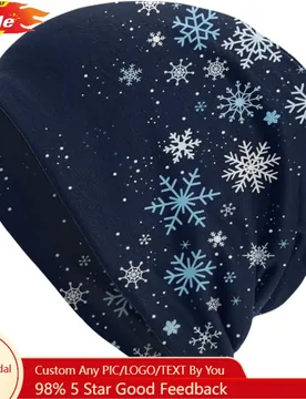 Christmas Hats Snowflakes Blue Beanie Standard Closed Chemo Knitted Hats Baggy Slouchy Skull Cap Cancer Headwear for Women M - Aliexpress - FashionsVida