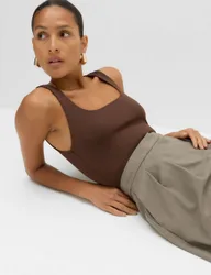 Square Neck Fitted Vest Bodysuit Chocolate female