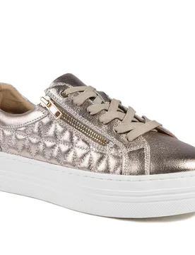 Womens Arianna Quilted Leather Zip & Lace Trainers - Champagne - Size Uk 5 - Jones Bootmaker - FashionsVida