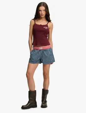 Superdry Damen Mini Check Shorts mit Weiter Passform Navy - Größe: 38 - 39.99 - FashionsVida