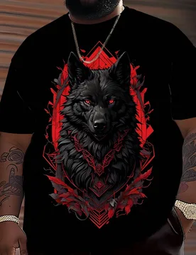 Camiseta de manga corta de hombre de talla grande con estampado de lobo de moda - Shein - FashionsVida