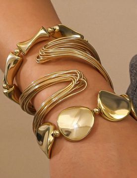 Set de 3 piezas de brazaletes geométricos asimétricos, estilo exagerado de moda adecuado para uso diario, fiesta, regalo, joyería (2 brazaletes son