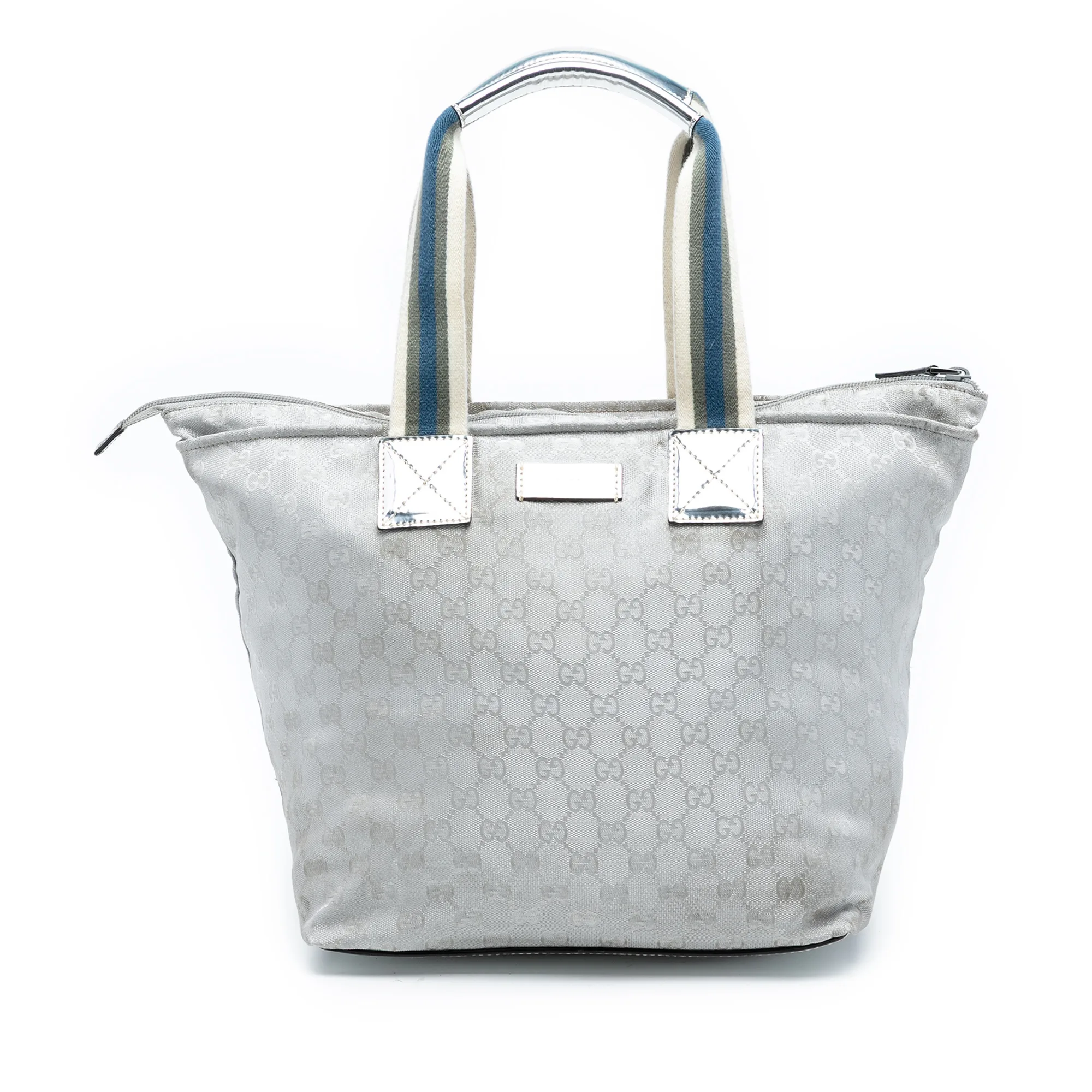 Pre-Owned Womens Gg Canvas Web Tote - Light Grey Textile - One Size - Gucci - FashionsVida