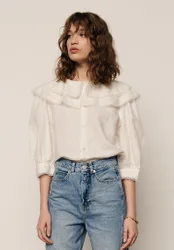 Keira Split Collar Blouse In Cream - 6
