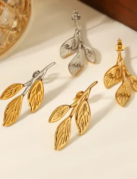 Two Tone Leaf Drop Earrings Gold Silver Color Stainless Steel Boho Women Waterproof Tarnish Free Hypoallergenic Party Wear - Aliexpress - FashionsVida