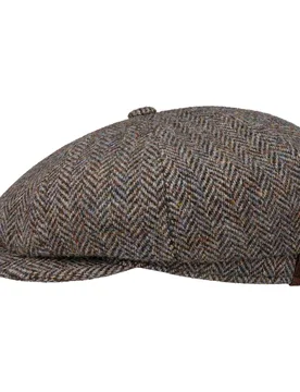 Hatteras Harris Tweed Herringbone Cap by - anthracite-beige - Herren - Size: 58 cm - Stetson - FashionsVida