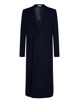 Cappotto con cintura in lana navy