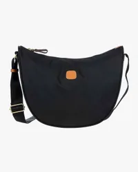 Borsa a mezzaluna nera misura media in nylon con tracolla in tessuto