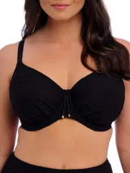 Womens Beach Waves Gathered Full Cup Bikini Top - Black Polyamide - Size 40dd