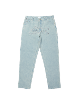 Applique Running Dog Buggy Denim Pants - Light
