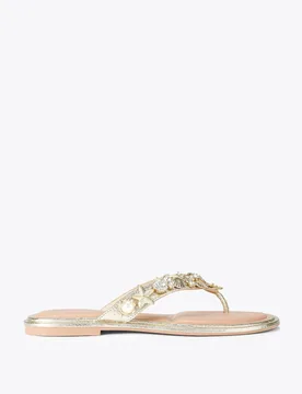 Metallic Embellished Flat Toe Thong Sandals Gold Mix female - Carvela - FashionsVida