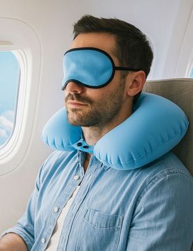Set da viaggio: cuscino e mascherina per gli occhi - blu