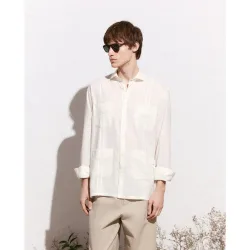 Camisa lisa de lino de hombre estilo guayabera
