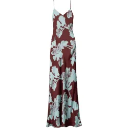 Vestido largo lencero con corte al bies y tirantes