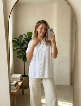 Camicia in viscosa con bottoni decorativi - bianco