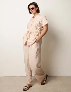 Two Piece Belted Co-Ord Set - M / BEIGE - female - Blue Vanilla - FashionsVida