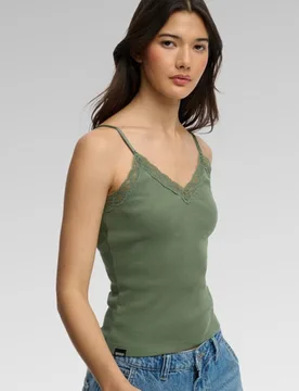 Superdry Damen Essential Spitzenverziertes Cami Top Green - Größe: 42 - 24.99 - FashionsVida