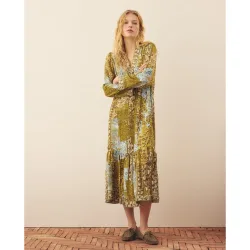 Vestido midi manga francesa estampado de mujer
