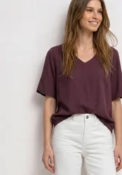 Kurzarm Blusenshirt mit V-Neck female Rot