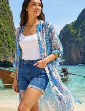 Women's Paisley Print Longline Blouse in Blue Size: 14 - Blue - Size: 14 - Roman - FashionsVida