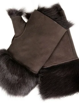 Womens Shearling Mittens Fingerless Cuffs Toscana Suede Sheepskin Fur - Brown - One Size - Infinity Leather - FashionsVida