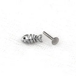 Titanium Steel Fishbone Lip Stud Internal Thread 3D Fish Ear Stud Ear Bone Stud Lip Ring Punk Body Piercing Jewelry