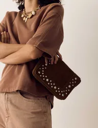 Suede Studded Cross Body Bag Chestnut female