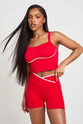 Womens Contour Ribbed Seamless Contrast Bum Scrunch Wrap Active Shorts - Red Polyamide - Size X-Small