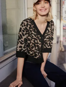 Street One Kurzarm Jacke im Strick-Look mit Print female Schwarz - Street One Studio - FashionsVida