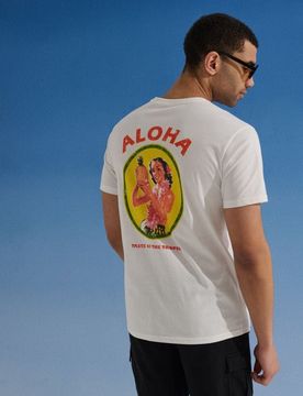 T-shirt in cotone con scritta Aloha - panna