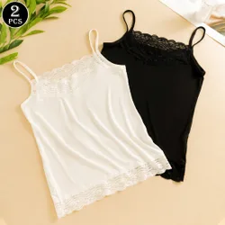 Piezas Camiseta de tirantes con encaje y floral como ropa interior, prenda exterior versátil para mujeres