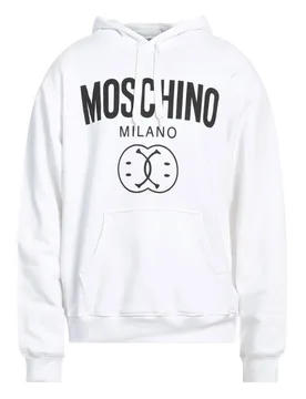Mens Milano Double Smiley White Hoodie Cotton - Size X-Large - Moschino - FashionsVida