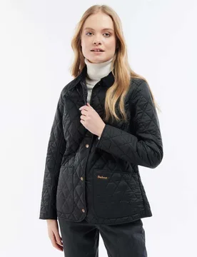 Gilet nero Annandale trapuntato dalla linea sfiancata con scollo a V e chiusura a cerniera - Barbour - FashionsVida