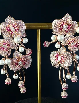 New gorgeous stunning women's flower shape pearl earrings zircon jewelry set costume banquet bridal ball holiday travel E311 - Aliexpress - FashionsVida