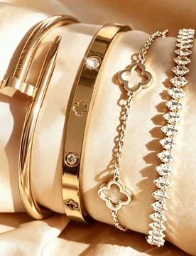 Pcs/1 pieza Conjunto de Pulsera y Trébol de Acero Inoxidable con Cristales de Lujo de Moda, Conjunto de Joyas Elegantes Vintage para Mujeres, Adecuad - Shein - FashionsVida