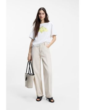 Para mujer. 50561264 Camiseta de punto de algodón con ilustración de logo (L), Casual, Manga corta